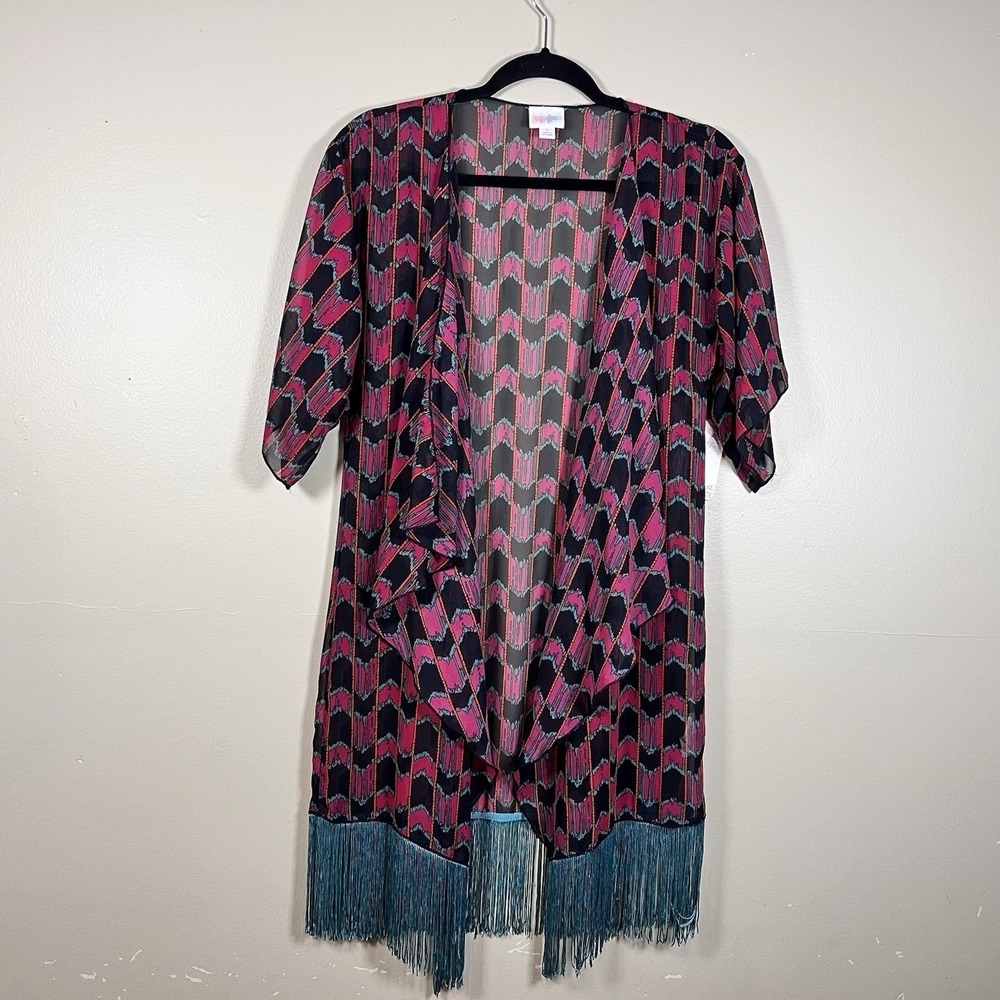 NWT LuLaRoe Sheer Fringe Kimono S Boho Duster Cardigan Festival Layering - Picture 2 of 10
